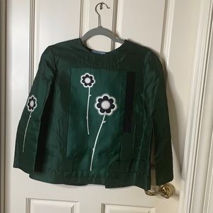 PRADA green open back jacket with flower detail